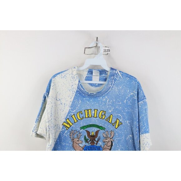 Vintage 90s Streetwear Mens Large All Over Print Michigan State Flag T-Shirt USA - Picture 2 of 12
